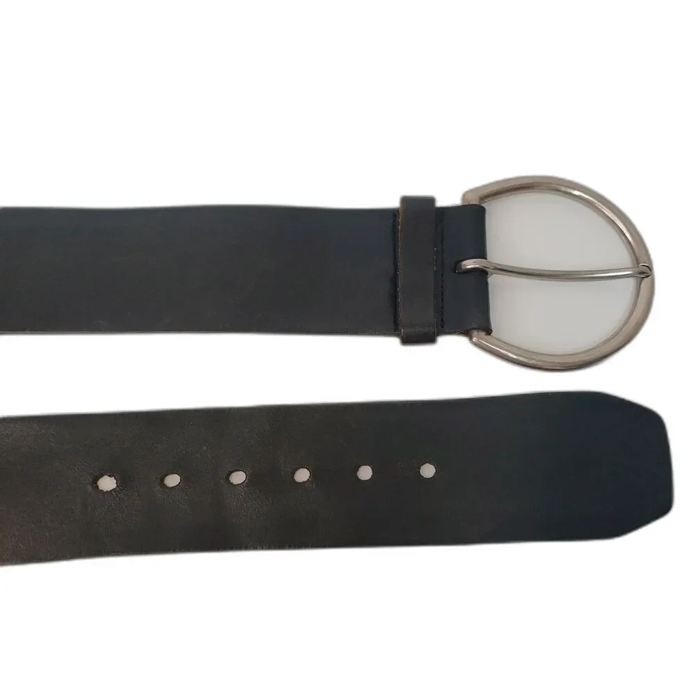 Caterina Lucchi Black Genuine Leather Wide Belt Italy Silver Buckle Size 90